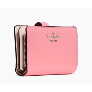 New Kate Spade Medium Compact Bifold Wallet Saffiano Leather Grapefruit Soda